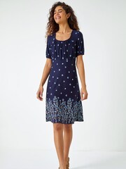 Roman Blue Border Print Floral Dress - Image 3 of 5