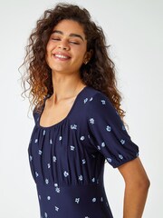 Roman Blue Border Print Floral Dress - Image 4 of 5