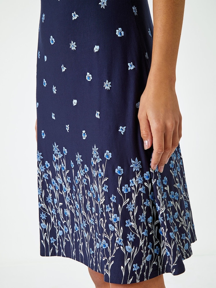 Roman Blue Border Print Floral Dress - Image 5 of 5