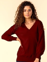 Roman Red V-Neck Long Sleeve Jumper - Image 1 of 4