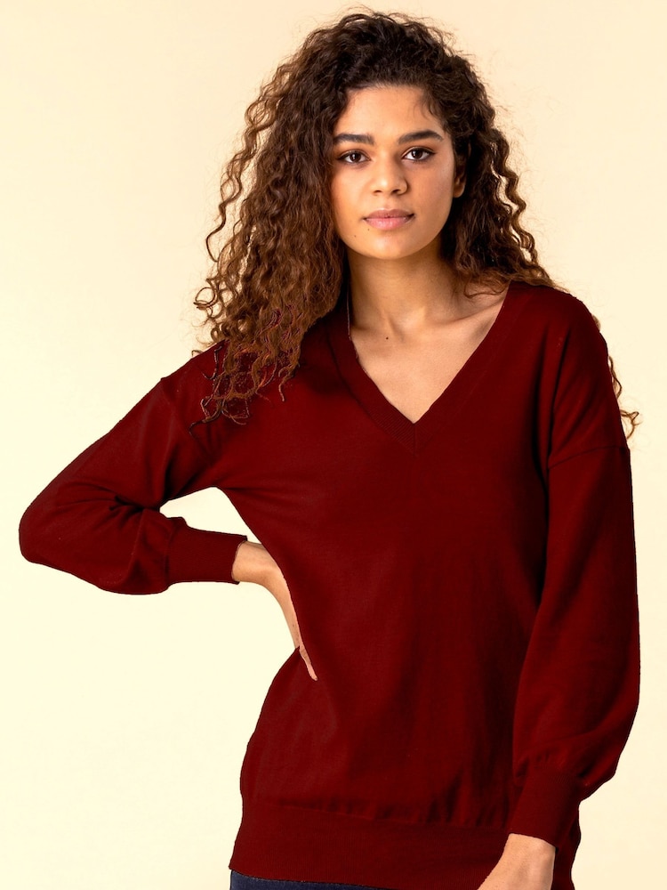 Roman Red V-Neck Long Sleeve Jumper - Image 1 of 4