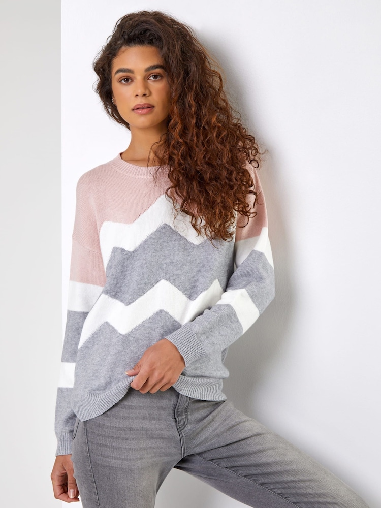 Roman Pink Zig Zag Contrast Jumper - Image 1 of 5