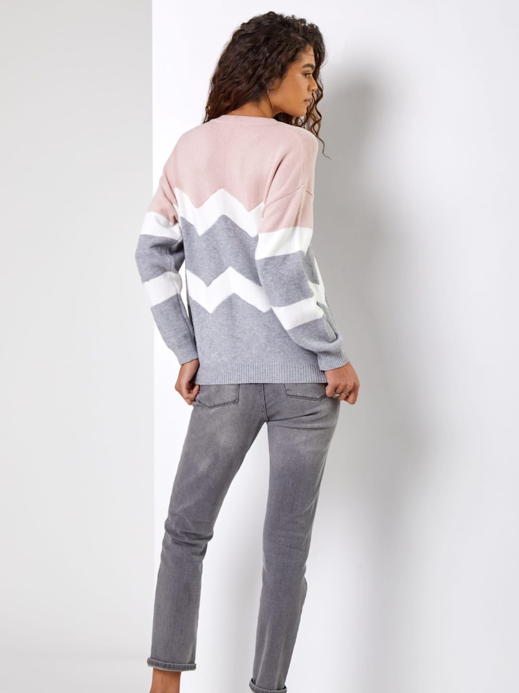Roman Pink Zig Zag Contrast Jumper - Image 2 of 5
