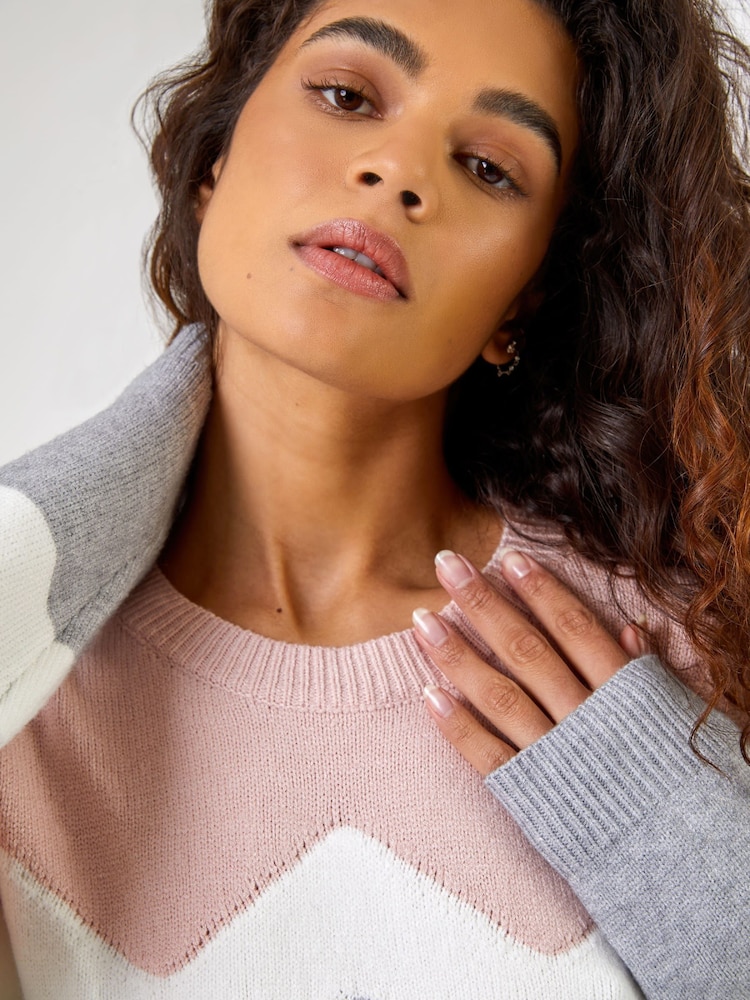 Roman Pink Zig Zag Contrast Jumper - Image 5 of 5
