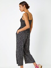 Roman Black White Polka Dot Print Stretch Jumpsuit - Image 2 of 5