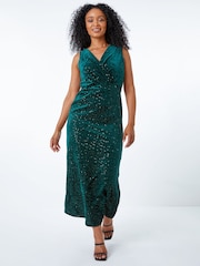 Roman Green Petite Velvet Sequin Maxi Dress - Image 1 of 5