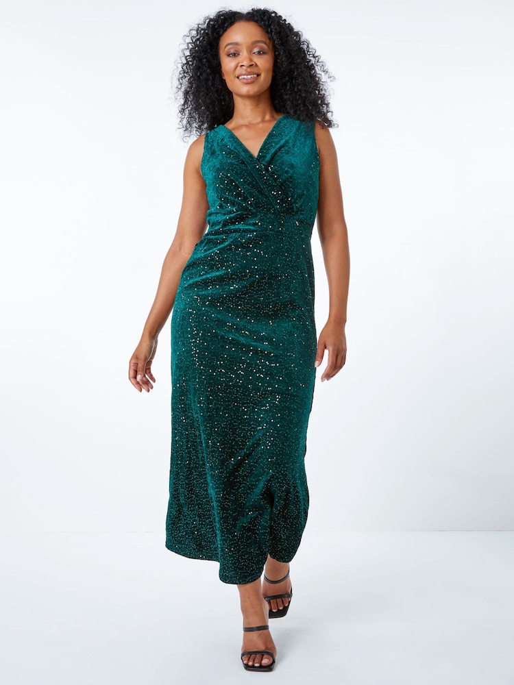 Roman Green Petite Velvet Sequin Maxi Dress - Image 1 of 5