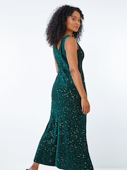 Roman Green Petite Velvet Sequin Maxi Dress - Image 2 of 5