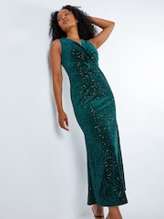 Roman Green Petite Velvet Sequin Maxi Dress - Image 3 of 5