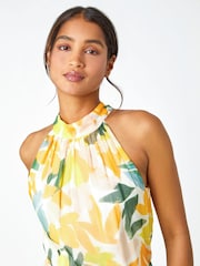 Roman Yellow Floral Halterneck Pleated Maxi Dress - Image 4 of 5