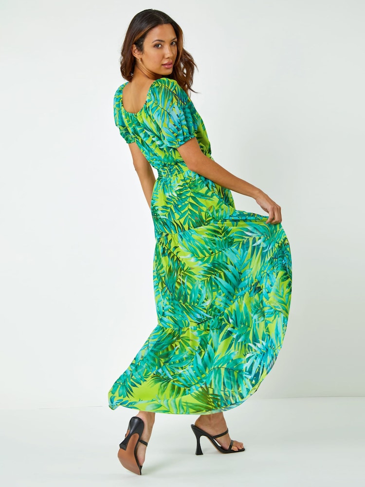 Roman Green Palm Print Tiered Maxi Dress - Image 2 of 5