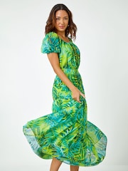Roman Green Palm Print Tiered Maxi Dress - Image 3 of 5
