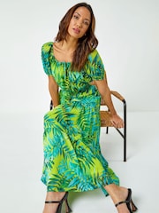 Roman Green Palm Print Tiered Maxi Dress - Image 4 of 5
