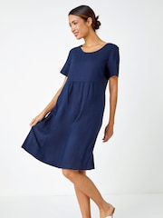 Roman Blue Relaxed Cotton/Linen Blend Pocket Dress - Image 1 of 5