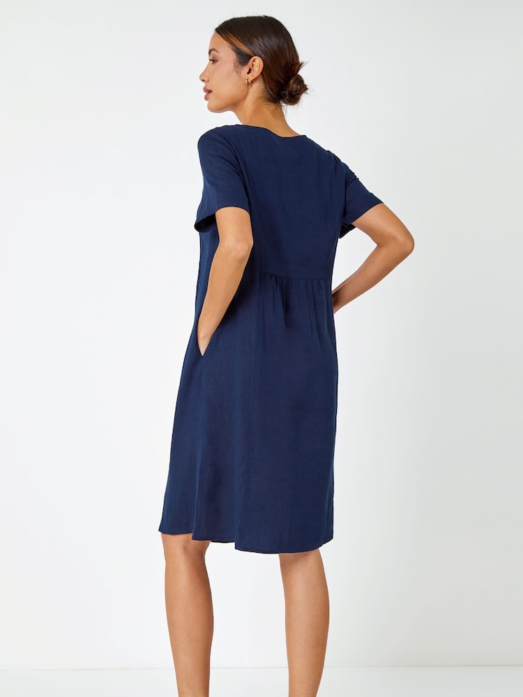 Roman Blue Relaxed Cotton/Linen Blend Pocket Dress - Image 2 of 5