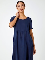 Roman Blue Relaxed Cotton/Linen Blend Pocket Dress - Image 3 of 5
