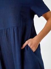 Roman Blue Relaxed Cotton/Linen Blend Pocket Dress - Image 5 of 5
