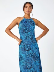 Vestido elástico con cuello halter y estampado animal de Roman - Imagen 1 de 5