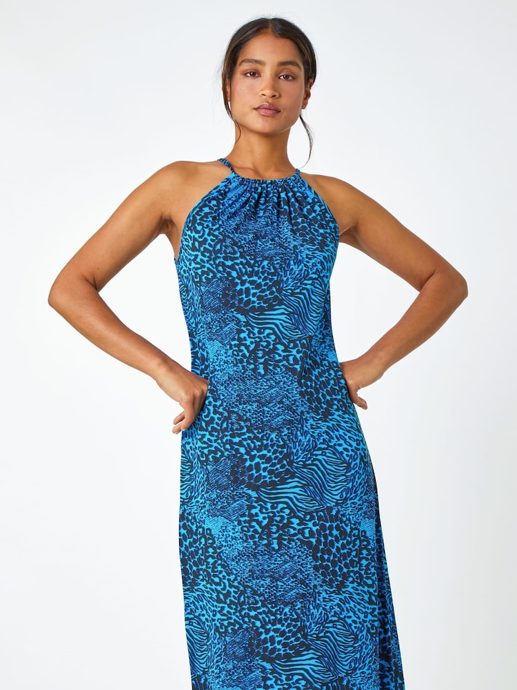 Vestido elástico con cuello halter y estampado animal de Roman - Imagen 1 de 5 Vestido elástico con cuello halter y estampado animal de Roman - Imagen 1 de 5