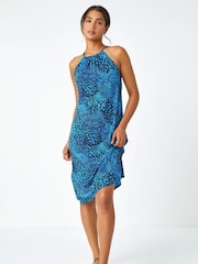 Vestido elástico con cuello halter y estampado animal de Roman - Imagen 3 de 5