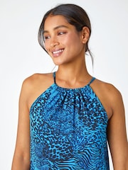 Vestido elástico con cuello halter y estampado animal de Roman - Imagen 4 de 5