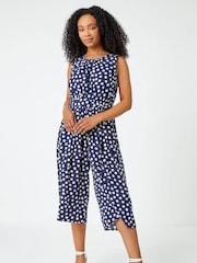 Roman Blue Petite Polka Dot Cropped Jumpsuit - Image 1 of 5