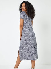 Roman Blue Petite Leaf Print Midi Dress - Image 3 of 5