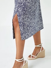 Roman Blue Petite Leaf Print Midi Dress - Image 5 of 5