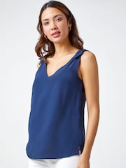 Roman Blue Tie Detail Strap Cami Top - Image 1 of 5