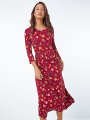Roman Red Floral Print Pocket Detail Midi Dress - Image 1 of 5