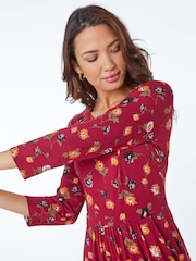 Roman Red Floral Print Pocket Detail Midi Dress - Image 4 of 5