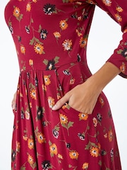 Roman Red Floral Print Pocket Detail Midi Dress - Image 5 of 5