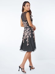 Roman Black Floral Embroidered Fit & Flare Dress - Image 1 of 5