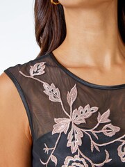 Roman Black Floral Embroidered Fit & Flare Dress - Image 4 of 5