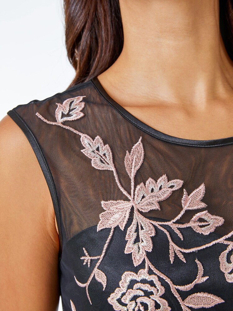Roman Black Floral Embroidered Fit & Flare Dress - Image 5 of 5 Roman Black Floral Embroidered Fit & Flare Dress - Image 5 of 5