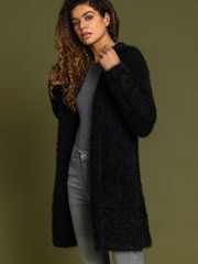 Roman Black Fluffy Hooded Cardigan - Image 1 of 5