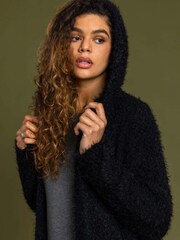 Roman Black Fluffy Hooded Cardigan - Image 5 of 5