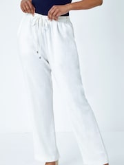 Roman White Petite Wide Leg Linen Trousers - Image 1 of 5