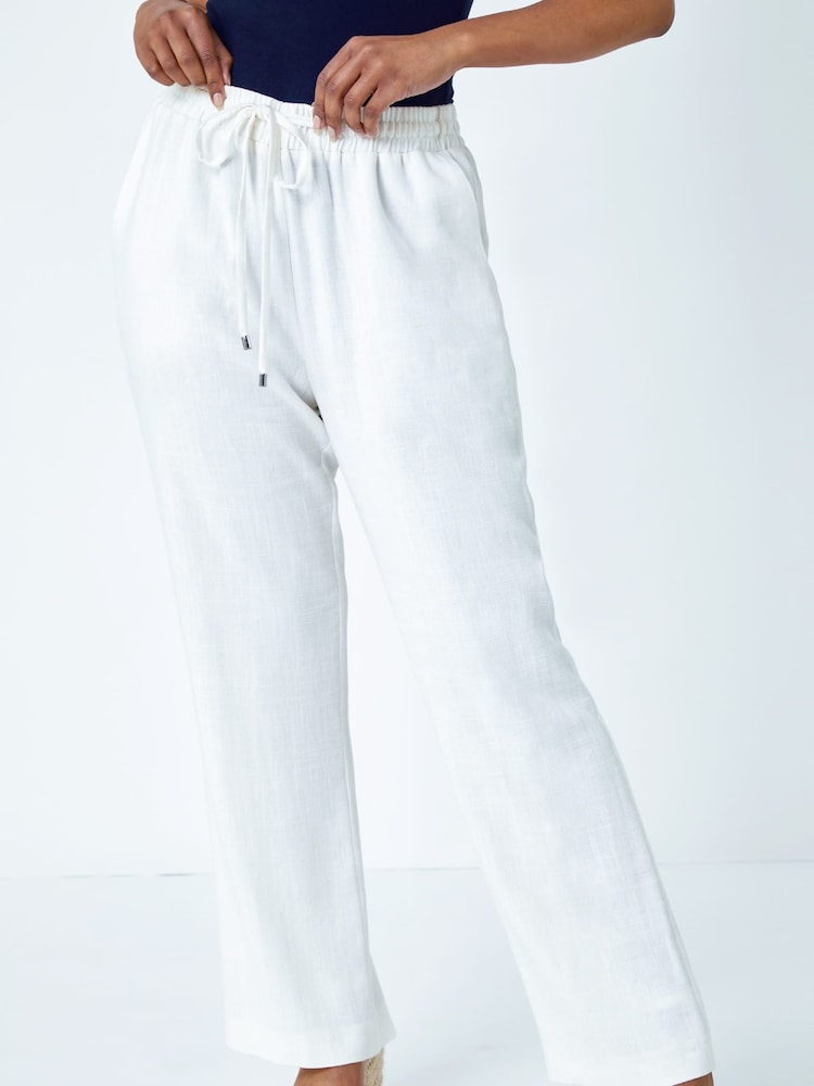 Roman White Petite Wide Leg Linen Trousers - Image 1 of 5