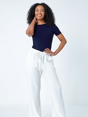Roman White Petite Wide Leg Linen Trousers - Image 3 of 5