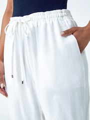 Roman White Petite Wide Leg Linen Trousers - Image 5 of 5