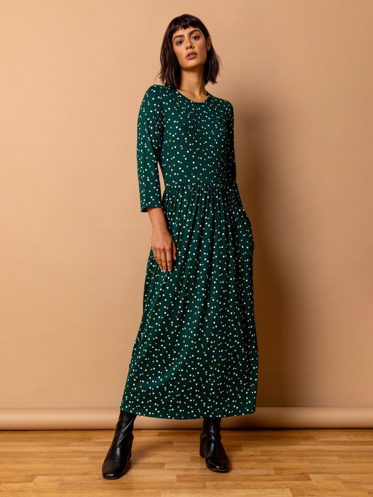 Roman Green Ditsy Floral Print Midi Dress - Image 1 of 4