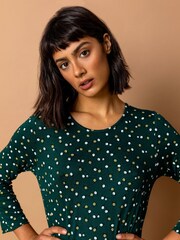 Roman Green Ditsy Floral Print Midi Dress - Image 4 of 4