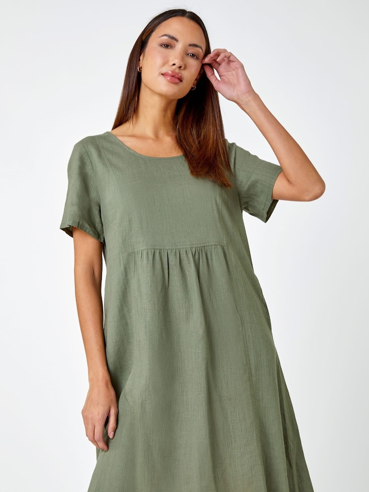 Roman Green Relaxed Cotton/Linen Blend Pocket Dress - Image 1 of 6