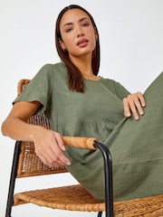 Roman Green Relaxed Cotton/Linen Blend Pocket Dress - Image 2 of 6