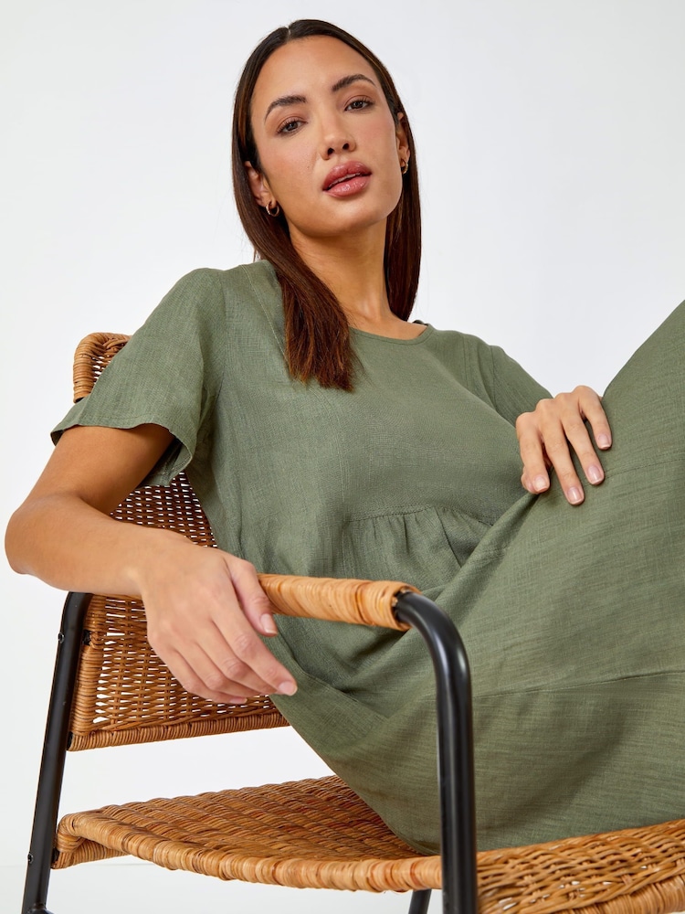 Roman Green Relaxed Cotton/Linen Blend Pocket Dress - Image 2 of 6