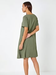 Roman Green Relaxed Cotton/Linen Blend Pocket Dress - Image 3 of 6