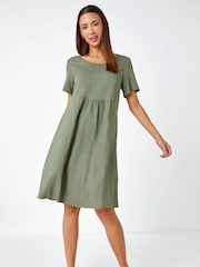 Roman Green Relaxed Cotton/Linen Blend Pocket Dress - Image 4 of 6