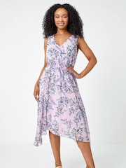 Roman Purple Petite Floral Print Sleeveless Midi Dress - Image 1 of 5