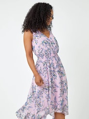 Roman Purple Petite Floral Print Sleeveless Midi Dress - Image 3 of 5